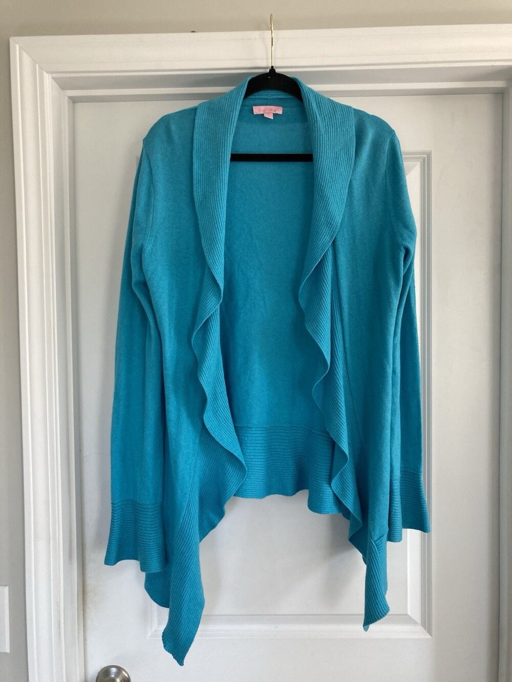 Lilly Pulitzer Cashmere Blend Turquoise Ruffle Long Sleeve Cardigan Size M Prep